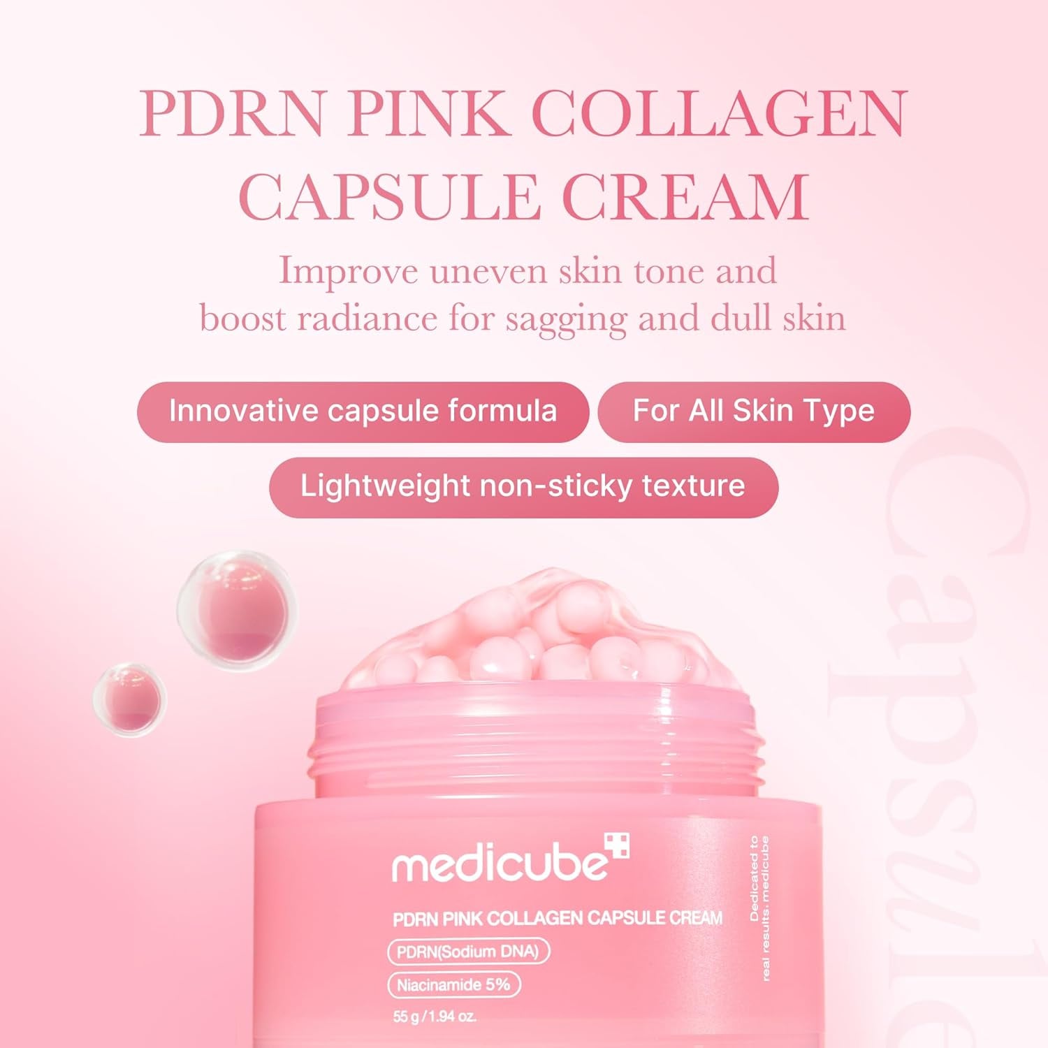 Capsule Cream with Salmon DNA PDRN Pink Collagen | Korean Skincare, 1.94 Oz